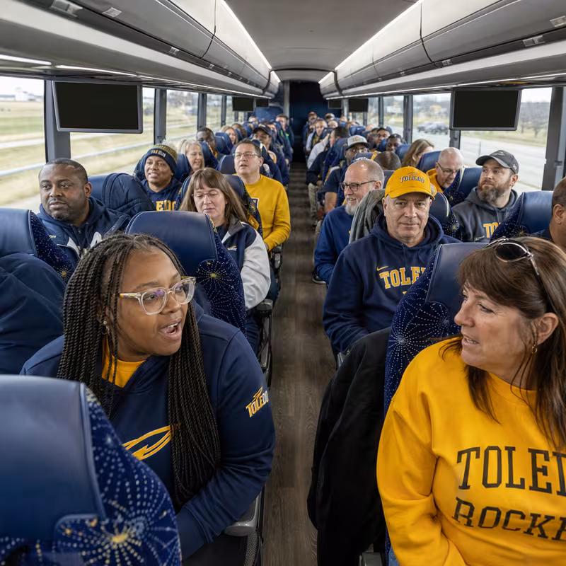 Passenger seating aboard a Toledo party bus rental