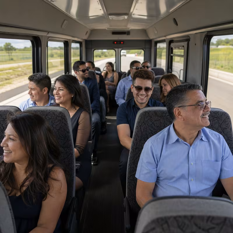 Group boarding a white charter bus for Private Event Transportation transportation in Toledo